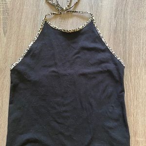 Black and leopard halter top